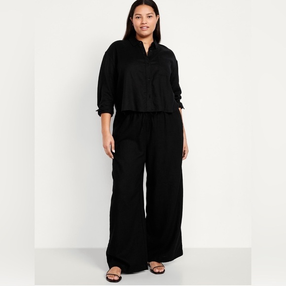 NWT! Black High-Waisted Linen-Blend Super Wide-Leg Pants - Multiple Sizes 🔹 - Picture 6 of 10